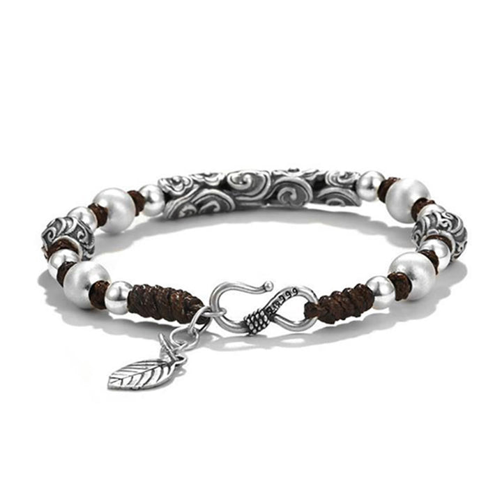 Pulsera de cadena de riqueza de nube auspiciosa de plata de ley 999 de cobre hecha a mano con Buddha Stones del Tíbet