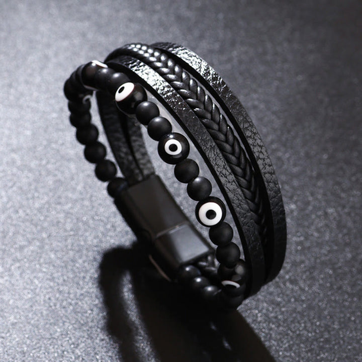 Pulsera trenzada multicapa con cuentas de protección de ojo de tigre de ojo malvado de Buddha Stones