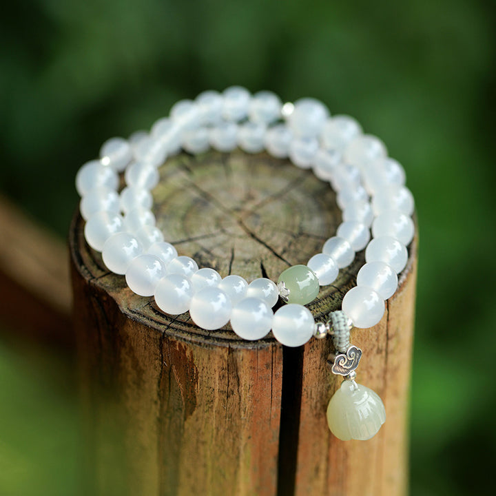 Pulsera de protección de loto de jade de ágata blanca