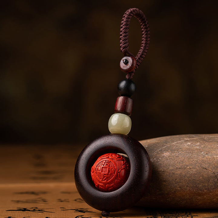 Buddha Stones Tíbet Om Mani Padme Hum PiXiu moneda de cobre hoja pequeña sándalo rojo cinabrio protección llavero