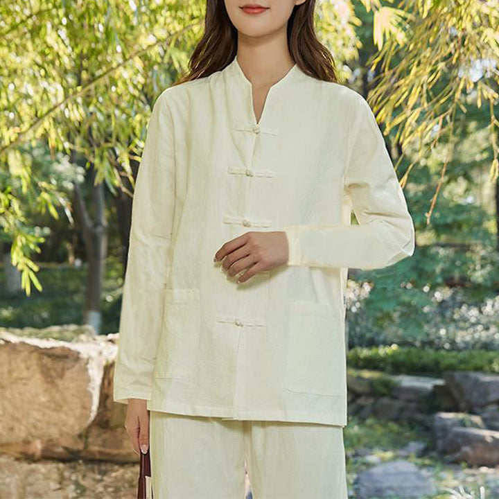 Conjunto de ropa de lino y algodón para mujer, uniforme de oración, meditación, Yoga, práctica Zen espiritual , Buddha Stones - Beige - US18, UK/AU22, EU50 (6XL) - image 13