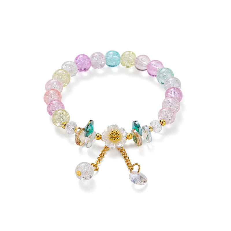 Pulsera de cuentas de cristal con dije de flor de diseño simple con Buddha Stones