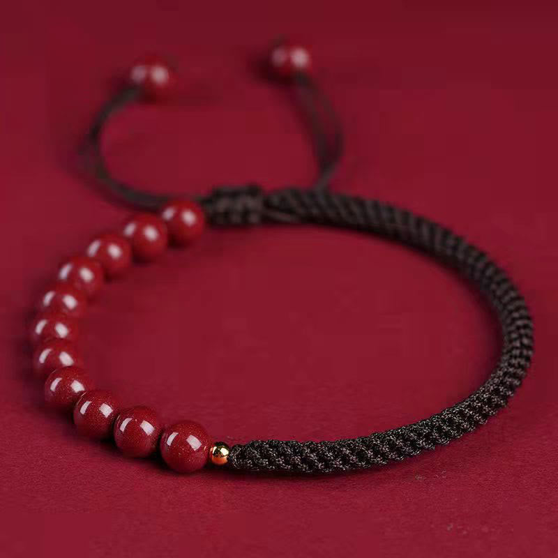 Pulsera de hilo de bendición con nudo King Kong de cinabrio natural con Buddha Stones