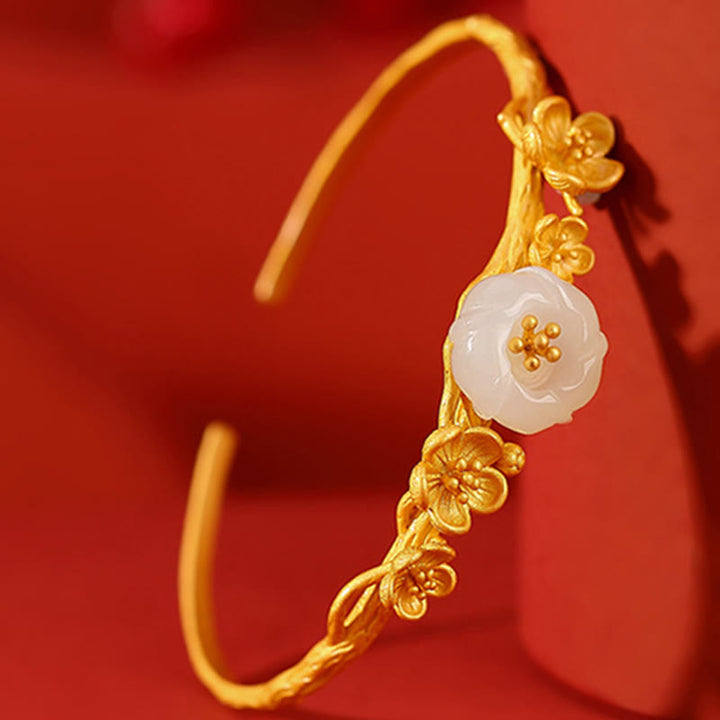 Buddha Stones, Plata de Ley 925 chapada en oro, Jade hetiano, flor de ciruelo, collar de la suerte, colgante, pulsera, anillo