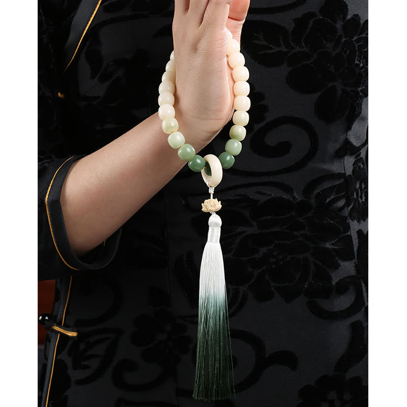 Bolsa de dinero de fortuna con semilla de Bodhi, gradiente Natural, borla de sabiduría de loto, Mala para muñeca
