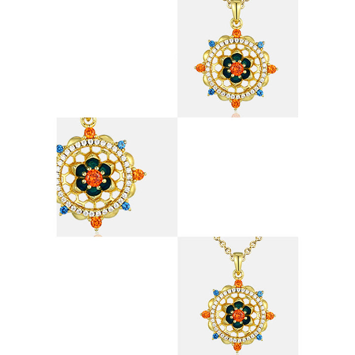 Colgante de collar de nuevo comienzo con Buddha Stones, flor de loto plateada de Ley 925, circonita colorida