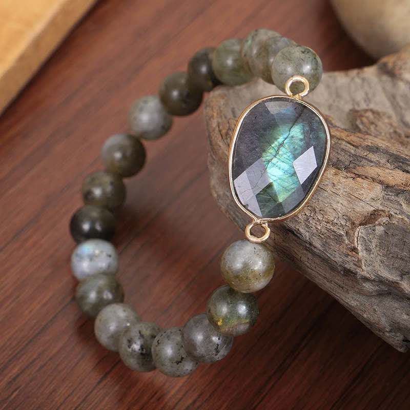 Pulsera de cuentas curativas con soporte de piedra lunar de labradorita natural de Buddha Stones