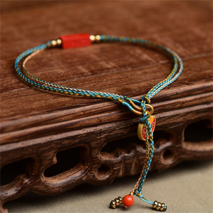 Pulsera de doble capa trenzada con Buddha Stones hecha a mano con cinabrio como uno desea bendición