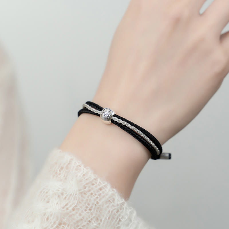 Pulsera de cuerda de la suerte de la diosa de la riqueza Zakiram tibetana de plata de ley 925 con Buddha Stones