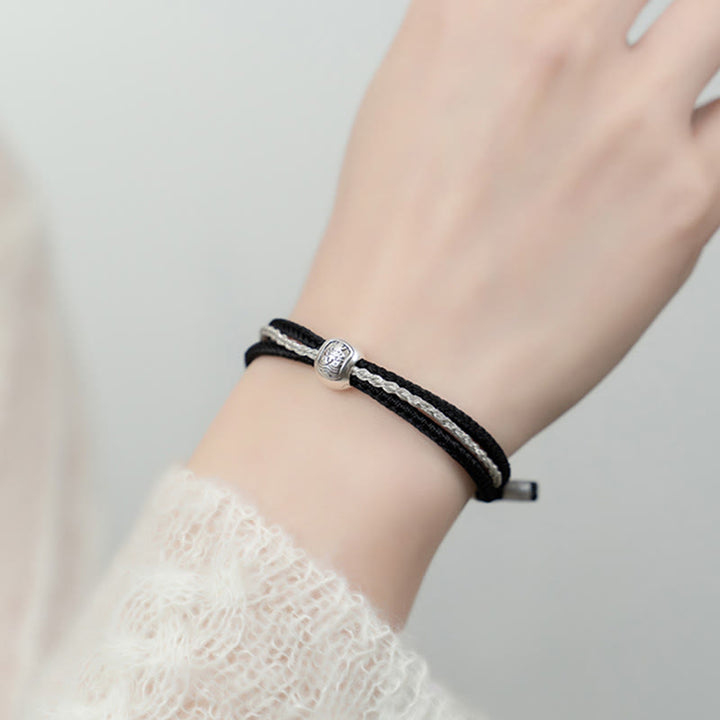 Pulsera de cuerda de la suerte de la diosa de la riqueza Zakiram tibetana de plata de ley 925 con Buddha Stones