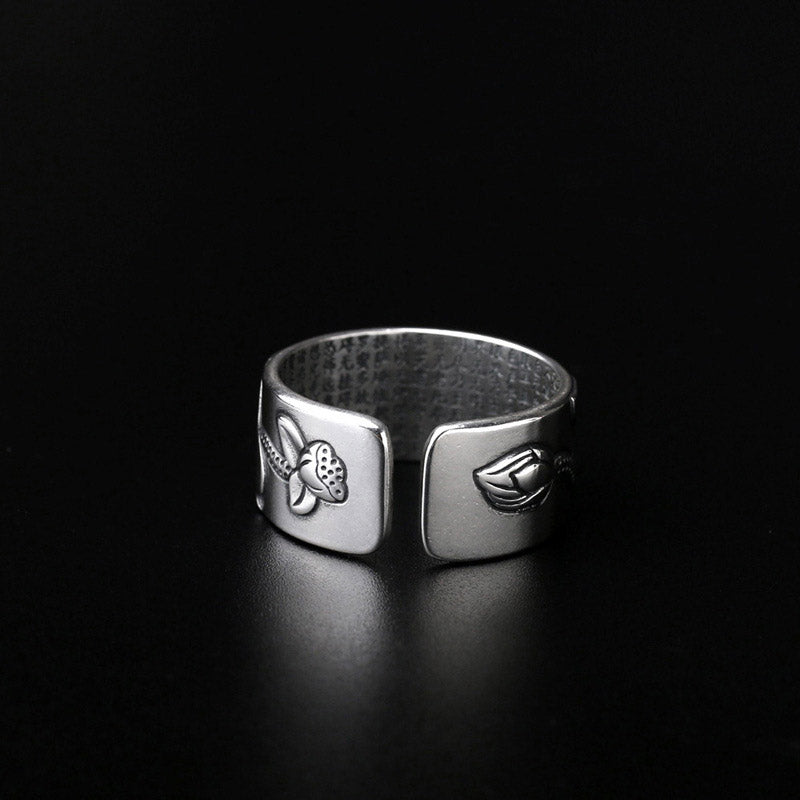 Anillo de iluminación de cobre blanco de loto tibetano con Buddha Stones