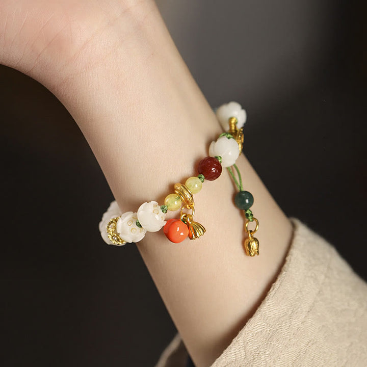 Pulsera de armonía de paz con cuentas de calabaza de loto y semillas de Bodhi naturales de Buddha Stones