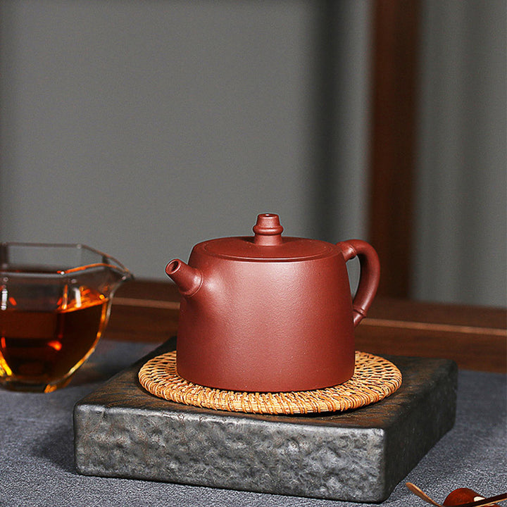 Tetera de kungfú de arcilla púrpura de bambú Vintage hecha a mano con Buddha Stones