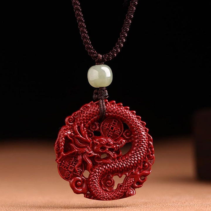 Buddha Stones Año del Dragón Natural cinabrio Hetian Jade cuenta moneda de cobre atraer riqueza collar colgante
