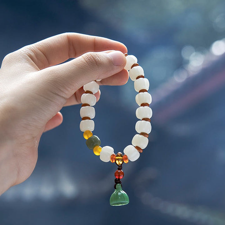 Semilla de Bodhi Natural, ágata roja, Bodhi, armonía tranquila, pulsera de loto con cuentas de calabaza grabadas