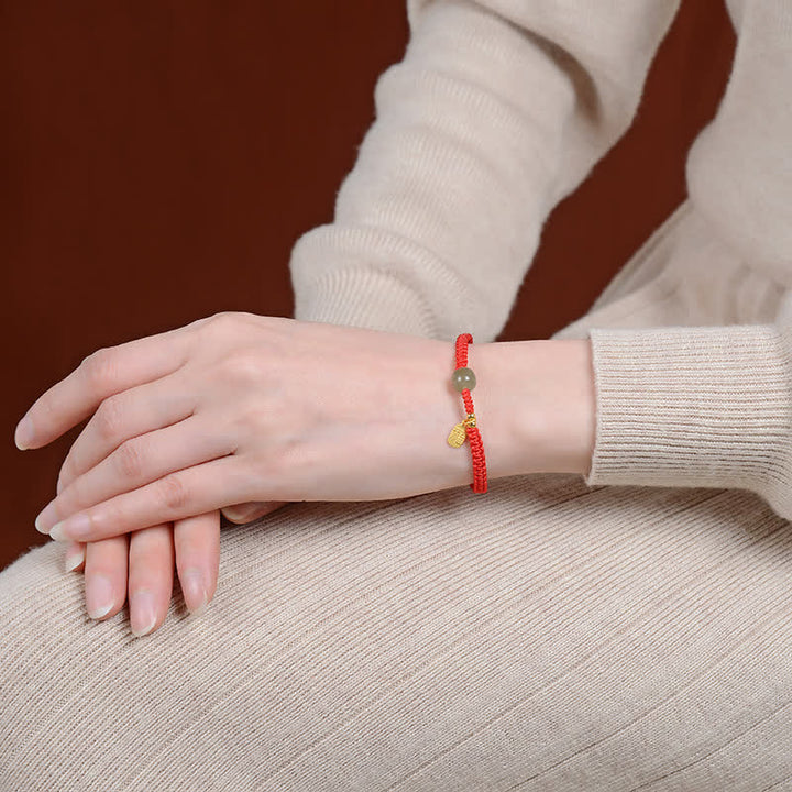 Pulsera de hilo rojo con Buddha Stones , plata de ley 925, Jade hetiano, bendición, riqueza