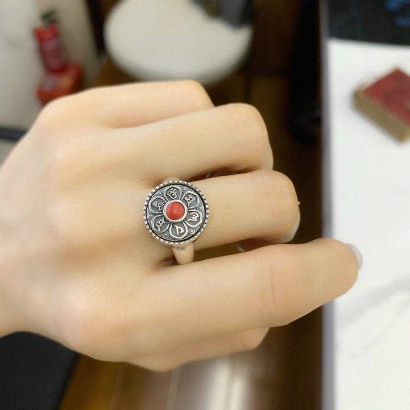 Anillo giratorio de paz con Buddha Stones tibetanas Om Mani Padme Hum