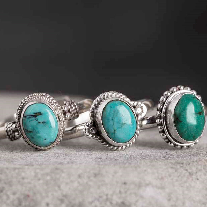 Anillo de amor de sabiduría turquesa de plata de ley 925 con Buddha Stones