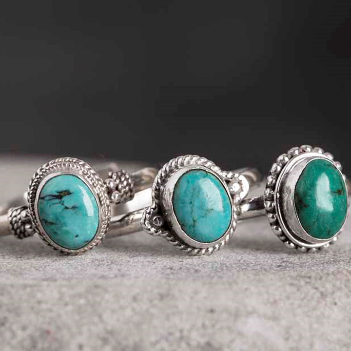 Anillo de amor de sabiduría turquesa de plata de ley 925 con Buddha Stones