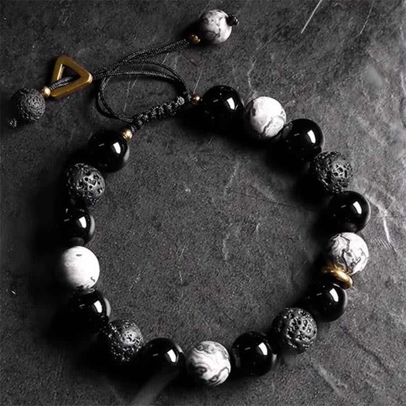 Pulsera de fuerza Yin Yang de piedra de roca de lava de obsidiana negra con Buddha Stones - image 0