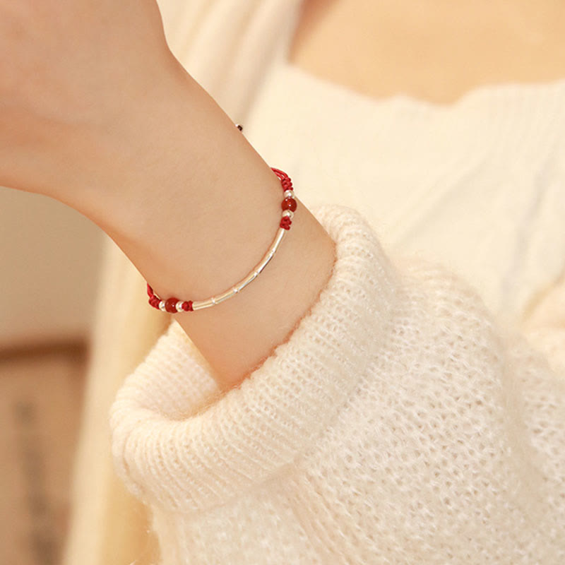 Pulsera trenzada de cuerda de protección de cuentas de ágata blanca de bambú de plata de ley 925 con Buddha Stones