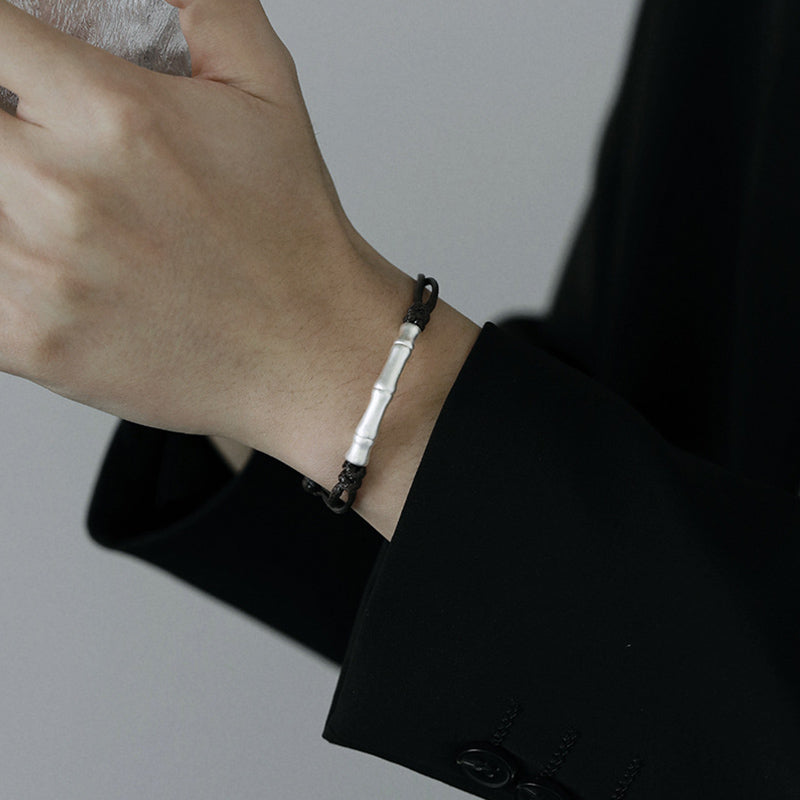 Pulsera trenzada de cuerda de la suerte con patrón de hueso de plata de ley 999 con Buddha Stones