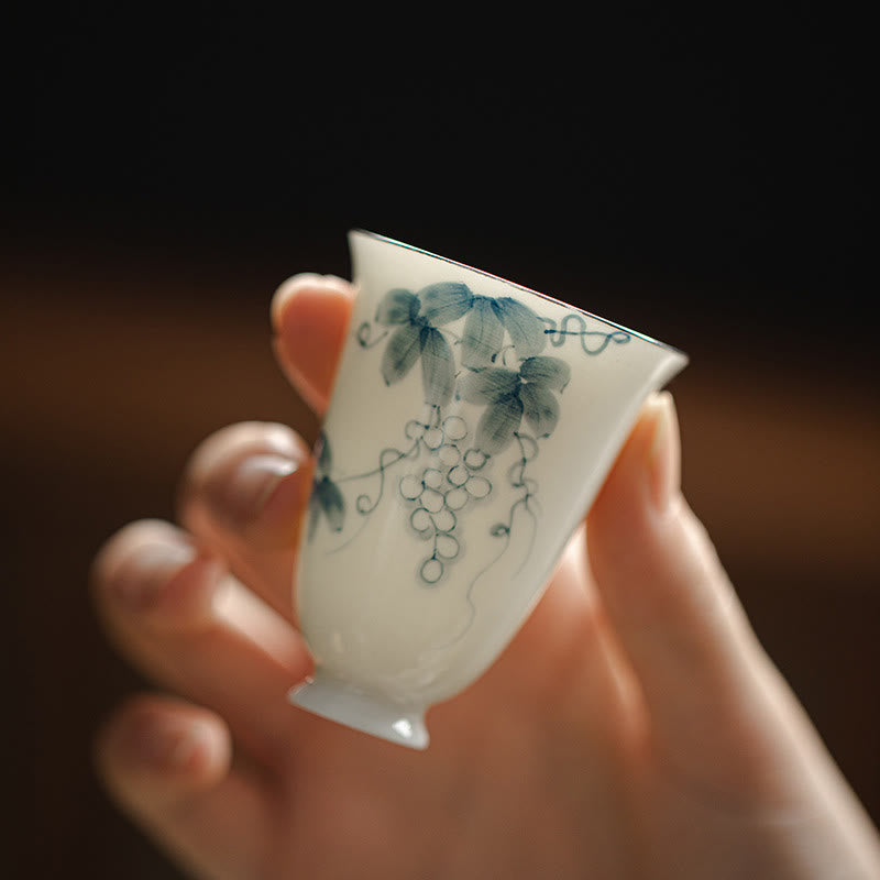 Taza de té de cerámica con uvas pintadas a mano, Buddha Stones, Kung Fu, 30ml