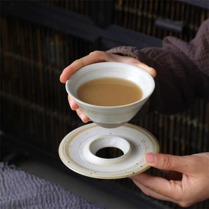 Taza de café de cerámica con diseño de planeta de Buddha Stones, taza de café y té de cerámica rugosa con platillo