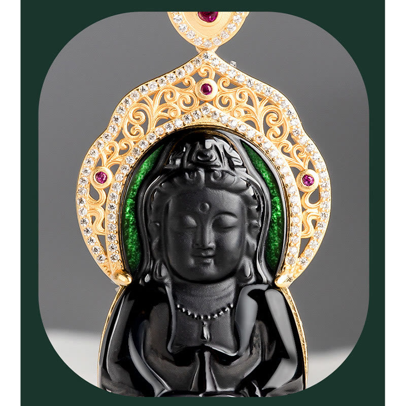 Buddha Stones, Plata de Ley 925, Jade negro Natural, Kwan Yin, Avalokitesvara, colgante de collar de riqueza - image 6