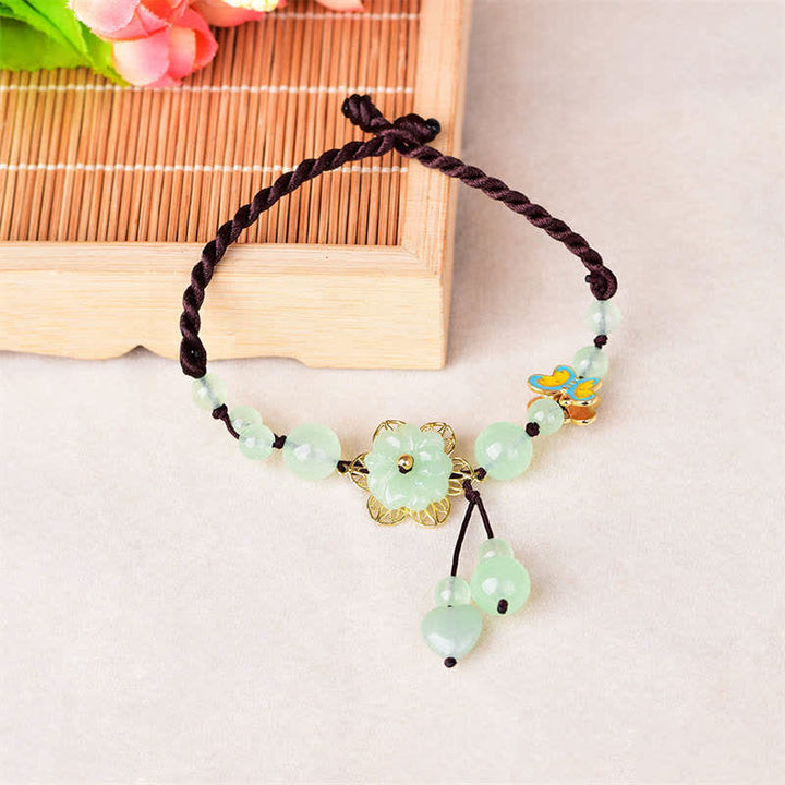 Tobillera con amuleto de abundancia de suerte, mariposa, jade, flores, Buddha Stones