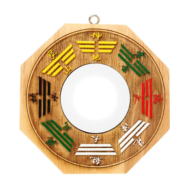Espejo de mapa de energía de equilibrio de madera de melocotón con mapa de Bagua de Feng Shui