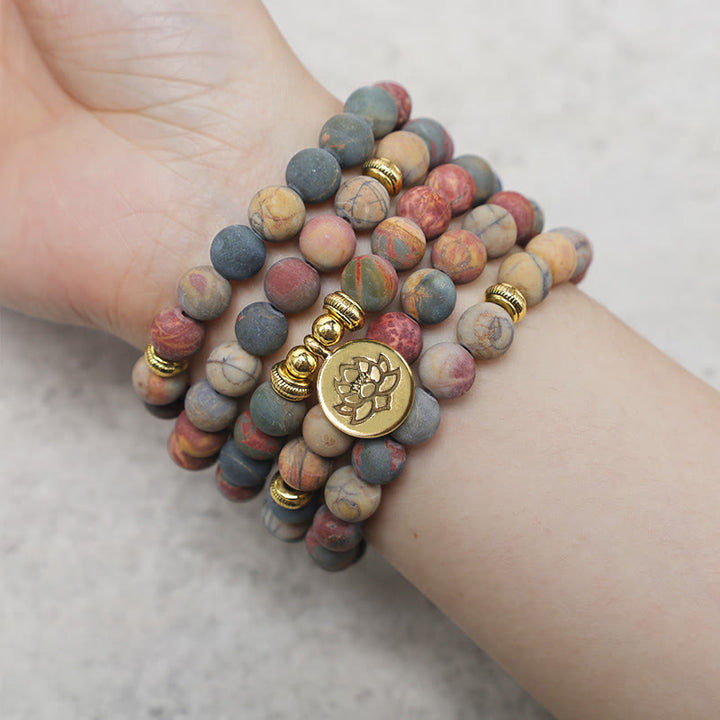 Pulsera de energía con 108 cuentas de Mala, piedra de jaspe Picasso, Buddha Stones