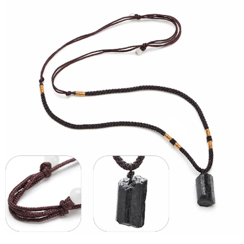 Colgante de collar de cuerda positiva de turmalina negra natural con Buddha Stones
