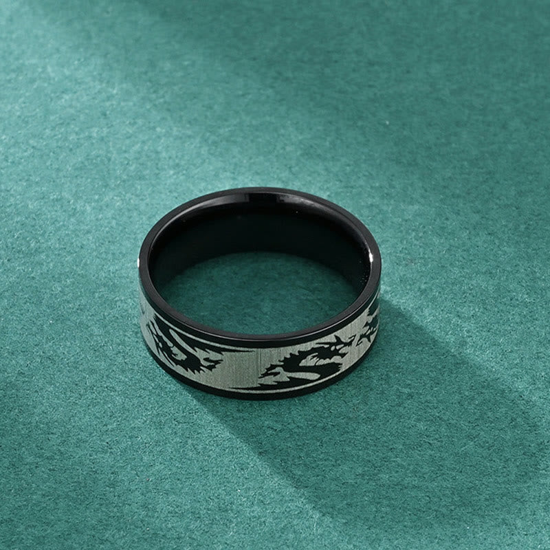 Anillo de acero de titanio con resistencia de protección tallada con dragón de Buddha Stones