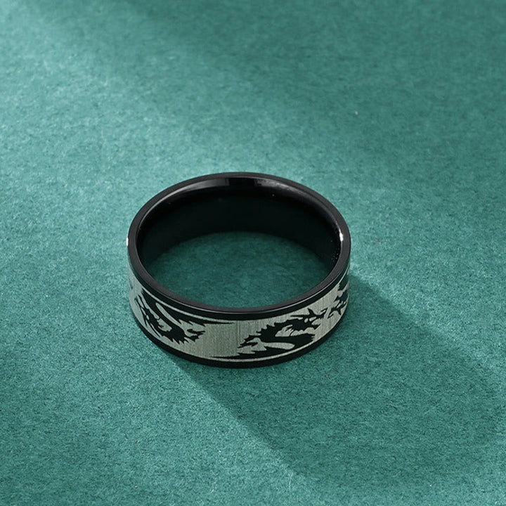 Anillo de acero de titanio con resistencia de protección tallada con dragón de Buddha Stones