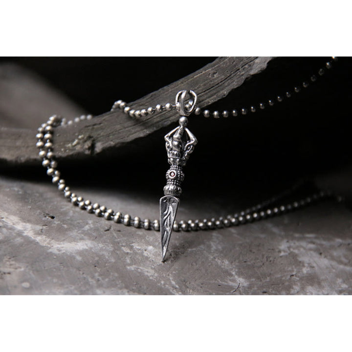 Colgante de cadena de collar de iluminación Dorje Vajra de plata de ley 925