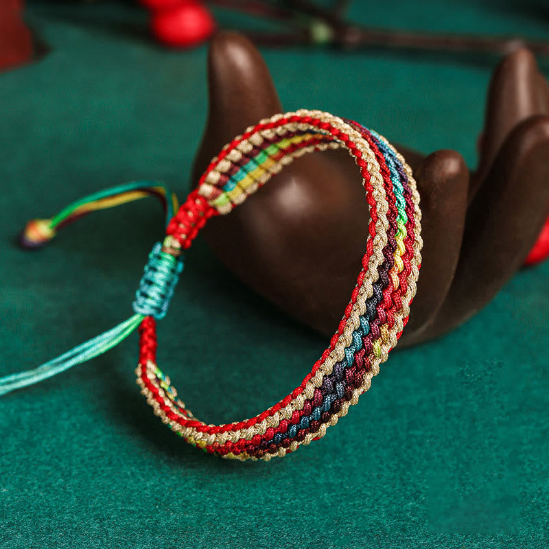 Pulsera de hilo trenzado con protección multicolor de arcoíris hecha a mano con Buddha Stones del Tíbet