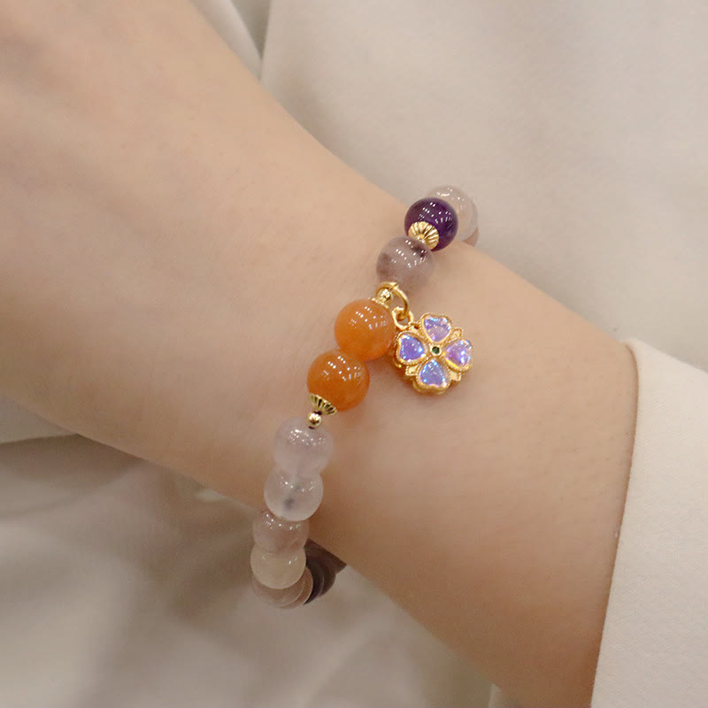 Pulsera de la riqueza del encanto del grano de la flor violeta del jade de la seda dorada púrpura natural de las Buddha Stones