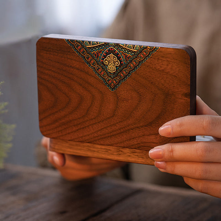 Caja de regalo de madera hecha a mano vintage de madera de nogal negro para guardar joyas