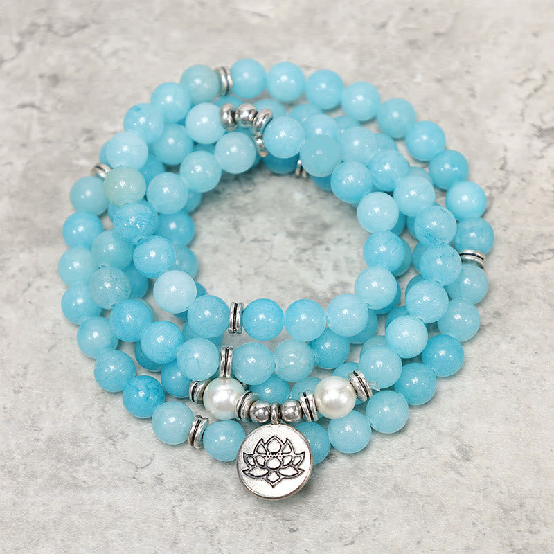 Buddha Stones Pulsera de Mala de Loto Curativo de Piedra Amazonita Natural - image 0