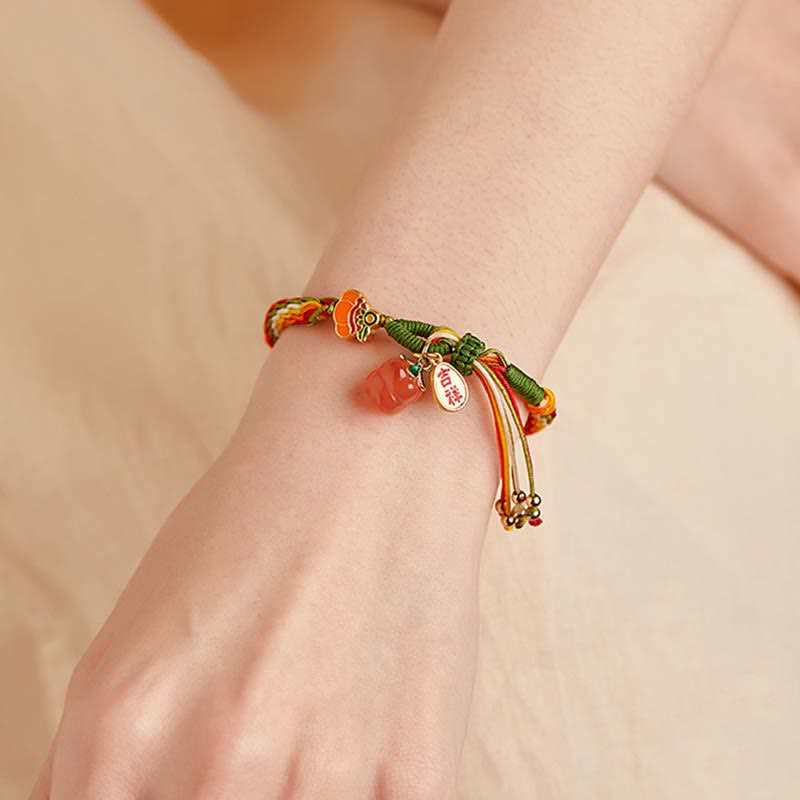 Pulsera de cuerda trenzada con nudo de reencarnación, ágata roja caqui, Buddha Stones