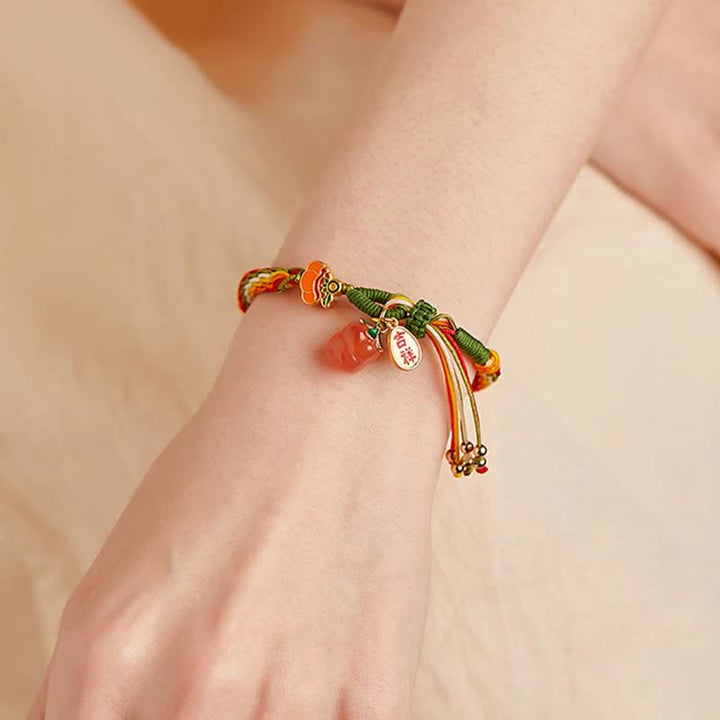 Pulsera de cuerda trenzada con nudo de reencarnación, ágata roja caqui, Buddha Stones