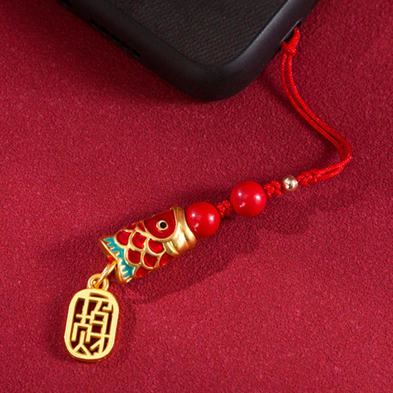 Buddha Stones, pez Koi, cinabrio que atrae la riqueza, deseo Ruyi, amuleto de suerte, decoración colgante para teléfono