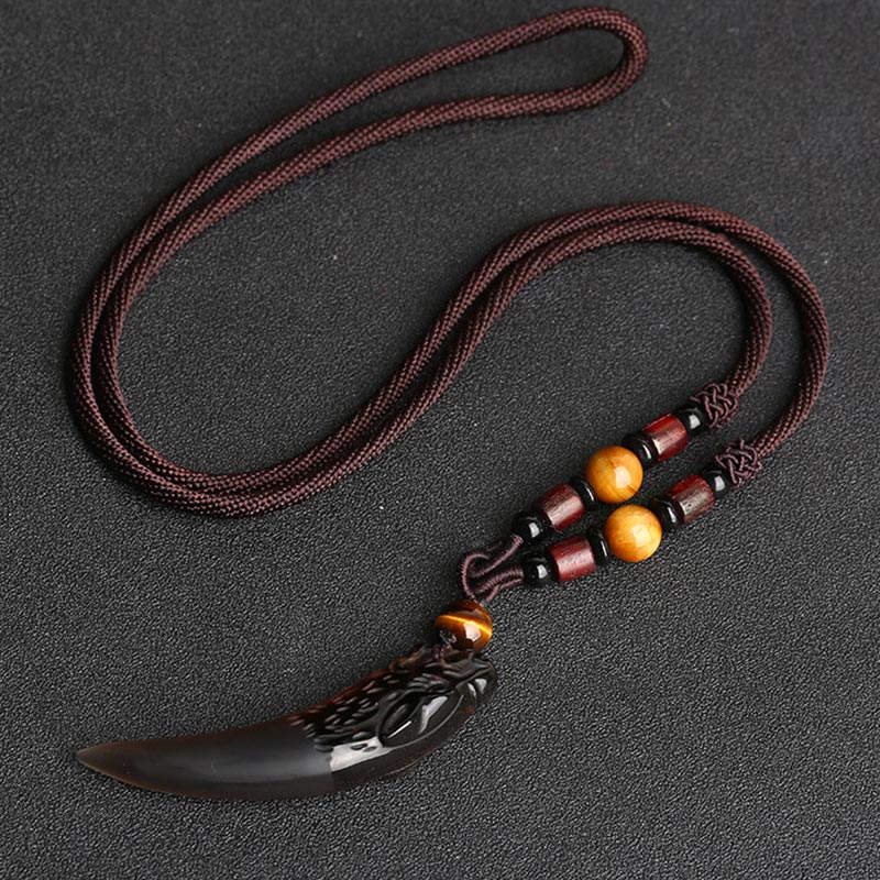 Colgante de collar con diseño de diente de lobo, obsidiana de hielo Natural, Buddha Stones