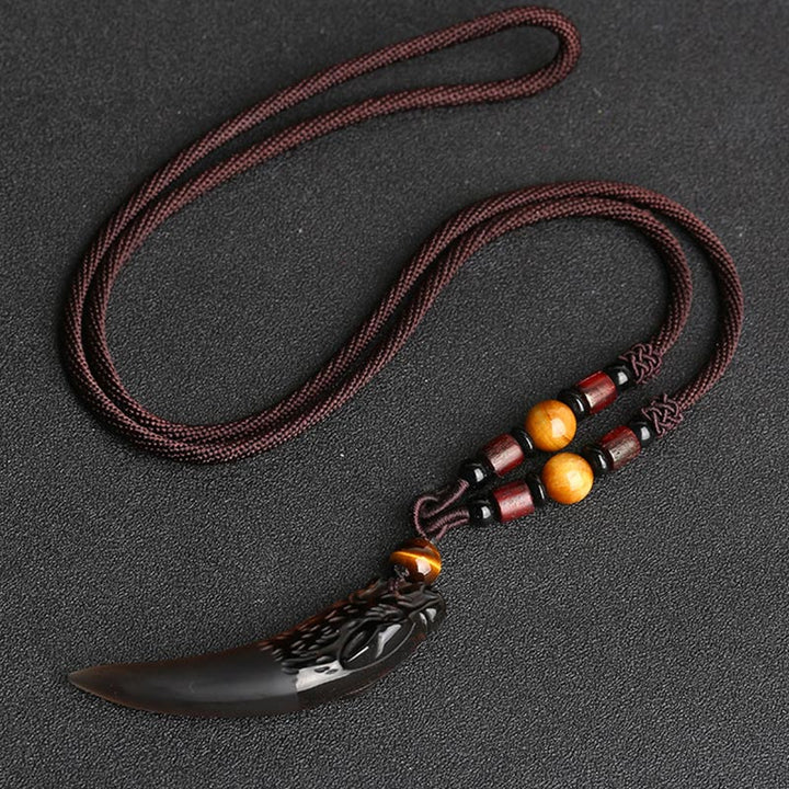 Colgante de collar con diseño de diente de lobo, obsidiana de hielo Natural, Buddha Stones