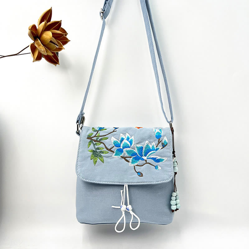 Buddha Stones Camelia bordada Epiphyllum Gardenia Sakura Flores Bolso bandolera Bolso de hombro Bolso para teléfono móvil