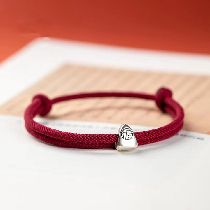 Pulsera trenzada hecha a mano con bendición de personaje Fu de plata de ley 925 con Buddha Stones