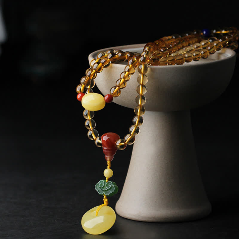 108 cuentas de Mala, citrino Natural, ámbar, hebilla de la paz, ágata roja, pulsera de protección PiXiu - image 12