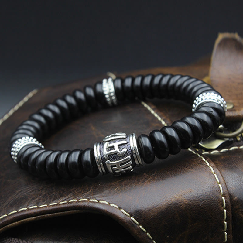 Pulsera positiva Om Mani Padme Hum de concha de coco tibetano natural con Buddha Stones