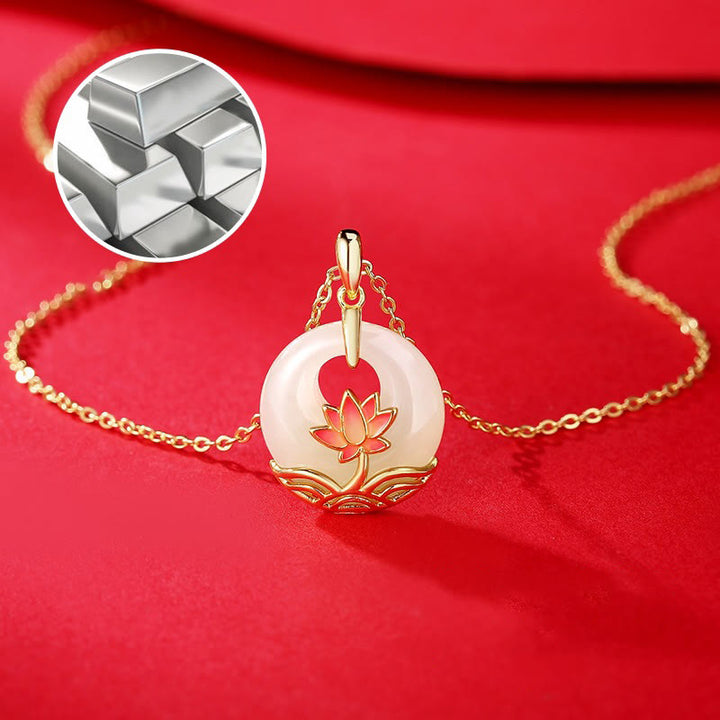 Collar con colgante de plata de ley 925 con Buddha Stones , jade blanco hetiano, flor de loto - image 6